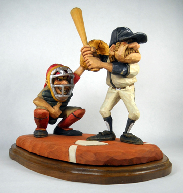 Crowding Home Plate wood carving by Dale Green